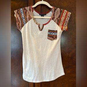 American Dream Beige and Multicolor Short Sleeve Top